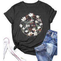 impiad Black Wildflowers Graphic T-Shirt for Women – Unique and Comfortable Crew Neck Tee