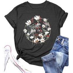impiad Black Wildflowers Graphic T-Shirt for Women – Unique and Comfortable Crew Neck Tee